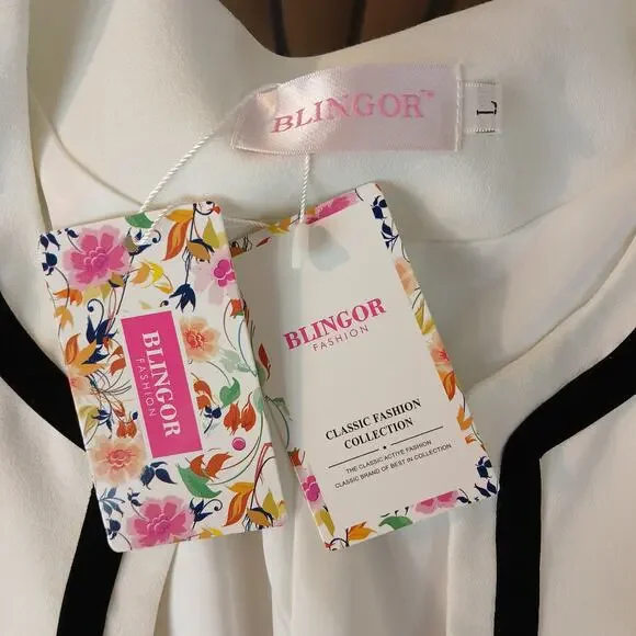 Blingor White Midi Coat with black bows L NOS fitted anime style - Picture 7 of 15